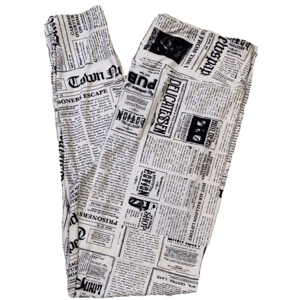 LuLaRoe‎ Womens Leggings Size TC Newspaper Newsprint News Paper Tall Curvy NWT
